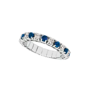 1.76 Carat Natural Diamond & Sapphire Stretch Eternity Band Ring 14K White Gold