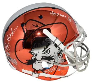 BARRY SANDERS SIGNED OKLAHOMA STATE COWBOYS AUTHENTIC CHROME HELMET   HEISMAN 88