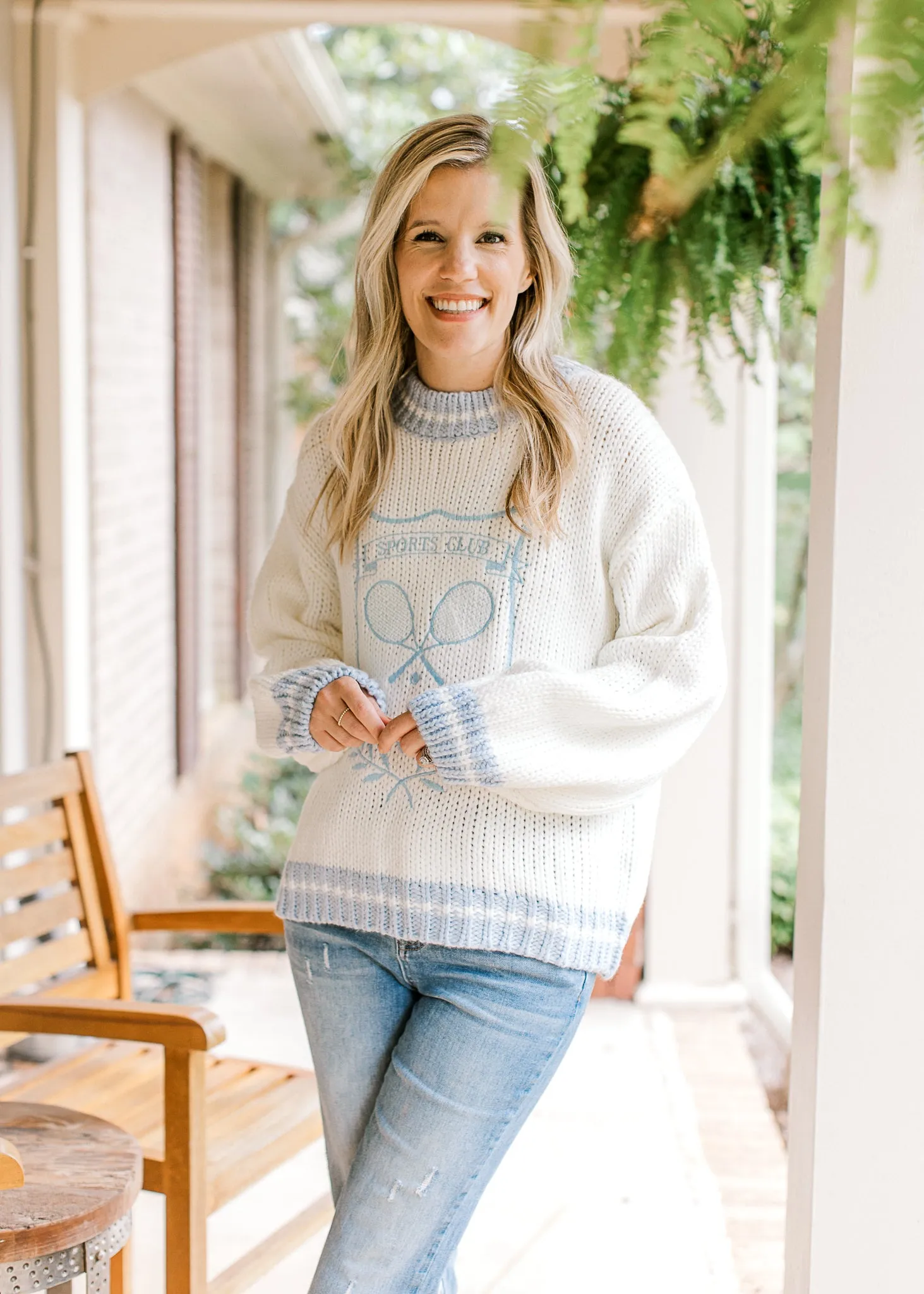 Blue and White Tennis Sweater B