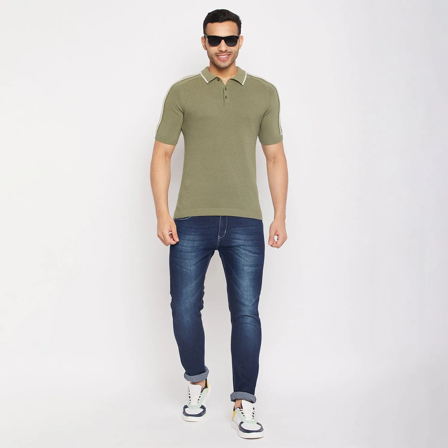 Camla Barcelona Green Cotton Polo Collar T-Shirt