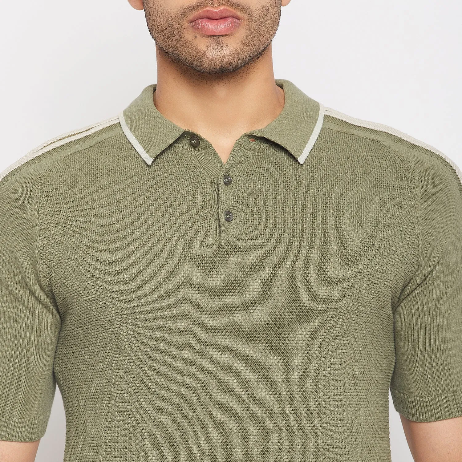 Camla Barcelona Green Cotton Polo Collar T-Shirt