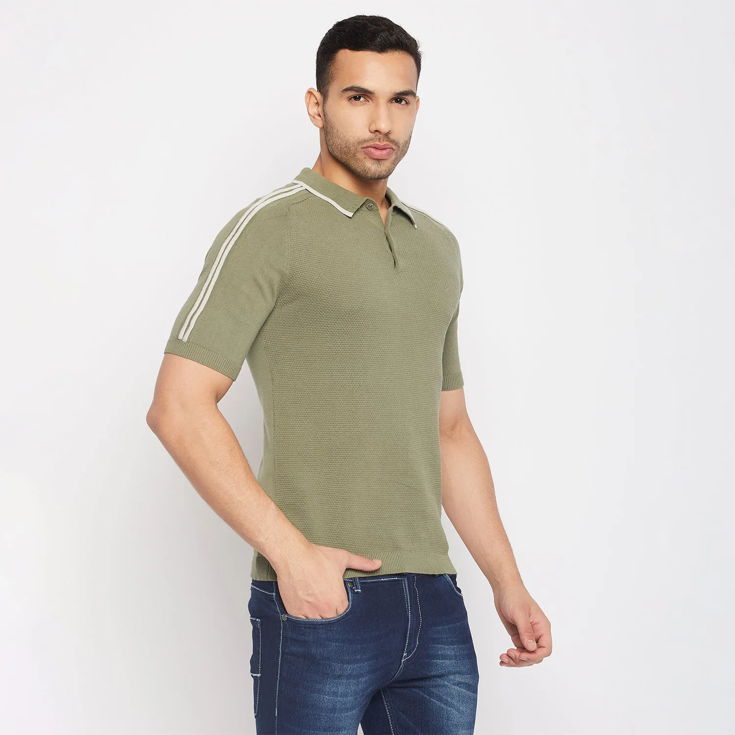 Camla Barcelona Green Cotton Polo Collar T-Shirt