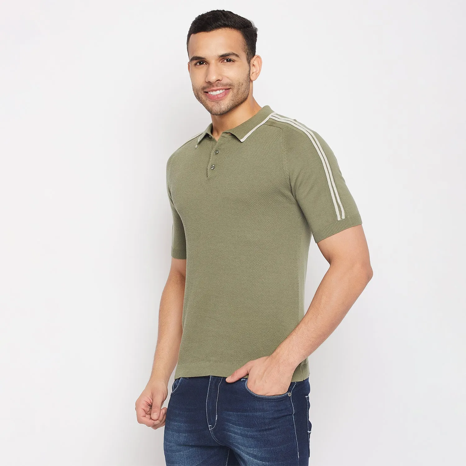 Camla Barcelona Green Cotton Polo Collar T-Shirt