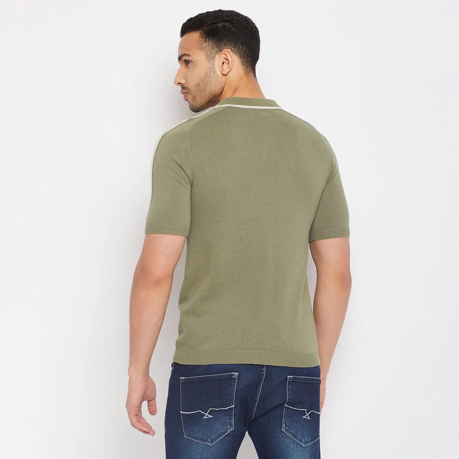 Camla Barcelona Green Cotton Polo Collar T-Shirt