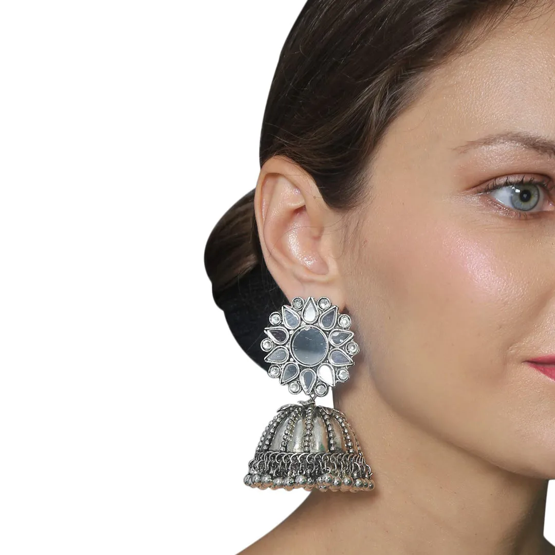 Combo of 2 Chandelier Jhumki and Square Mirror Earrings
