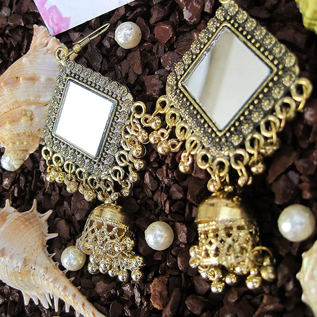 Combo of 2 Chandelier Jhumki and Square Mirror Earrings