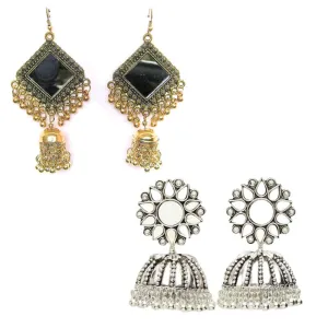 Combo of 2 Chandelier Jhumki and Square Mirror Earrings