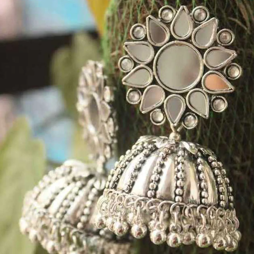 Combo of 2 Chandelier Jhumki and Square Mirror Earrings