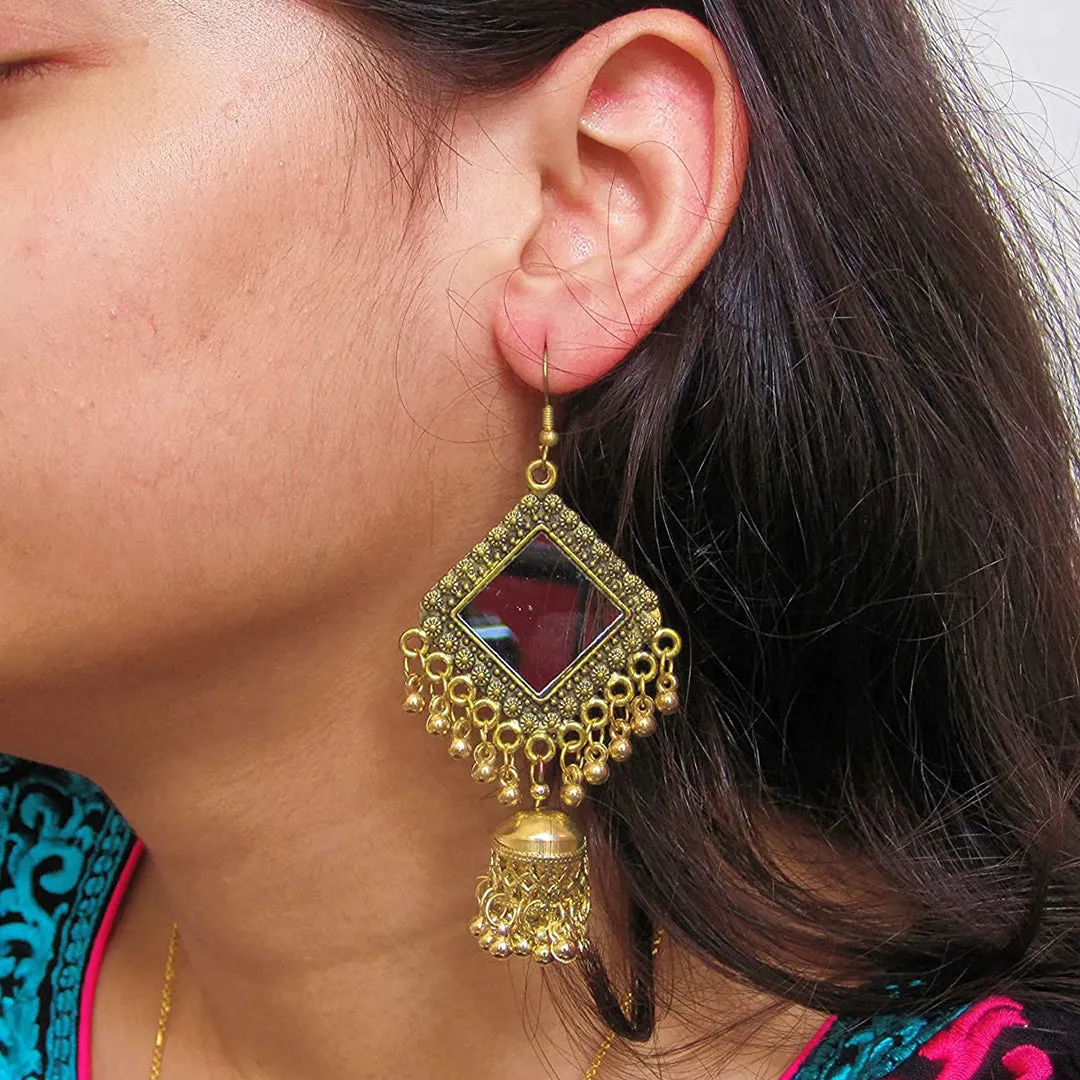 Combo of 2 Chandelier Jhumki and Square Mirror Earrings