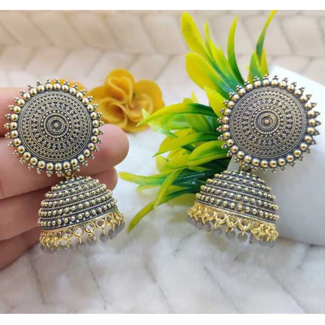 Combo of 2 Grey and Black Pearls Drop Dome Shape Jhumki