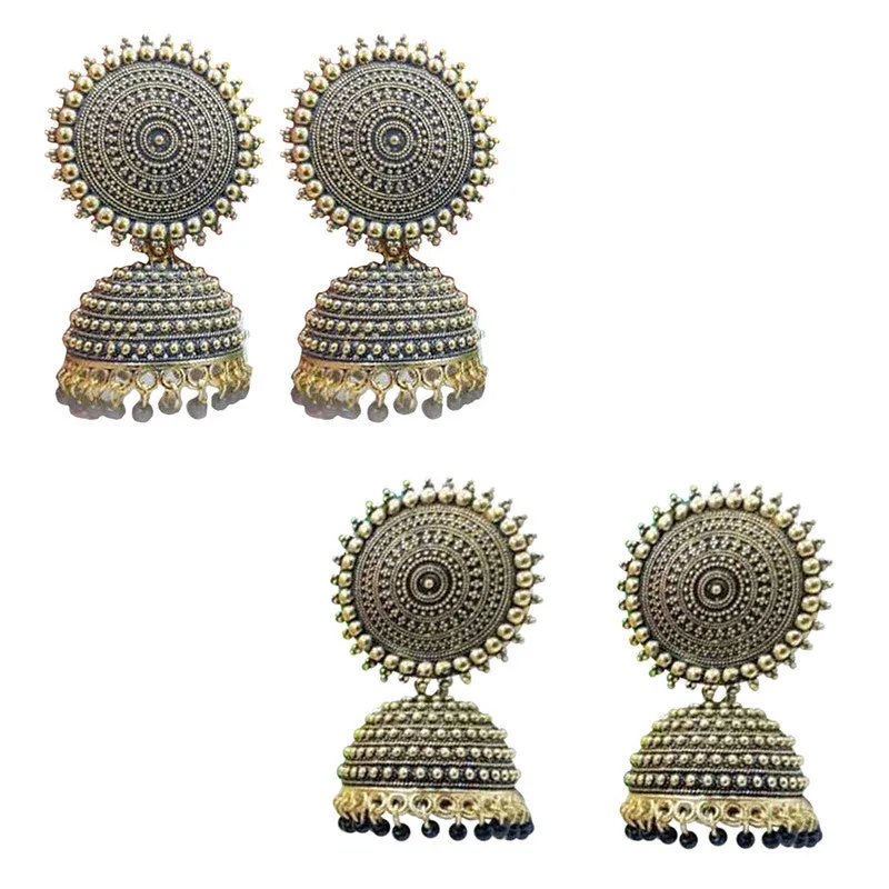 Combo of 2 Grey and Black Pearls Drop Dome Shape Jhumki