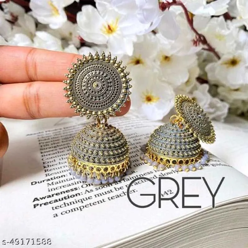 Combo of 2 Grey and Black Pearls Drop Dome Shape Jhumki