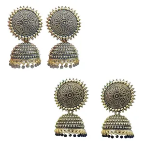 Combo of 2 Grey and Black Pearls Drop Dome Shape Jhumki