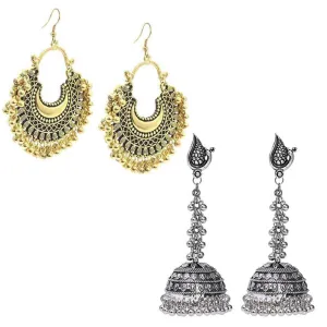 Combo of 2 Peacock Jhumka and Chandbali Earrings