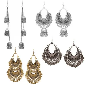 Combo of 4 Golden and Silver Layered Chandbali Jhumki