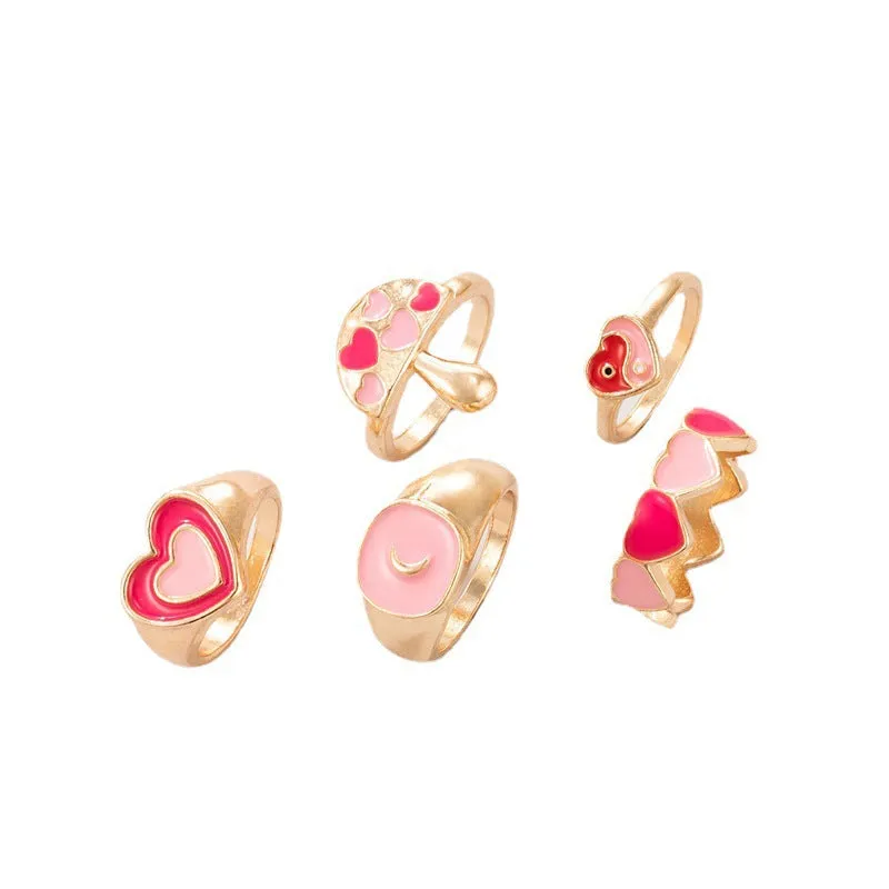 Daisy Mini Heart Fruit Mushroom 5 Pcs Ring Set