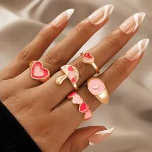 Daisy Mini Heart Fruit Mushroom 5 Pcs Ring Set