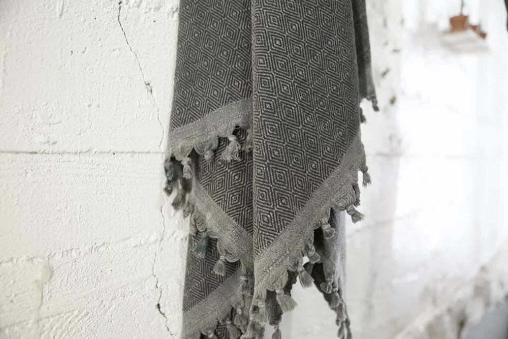 Diamond Large Pestemal Throw in Black Stone