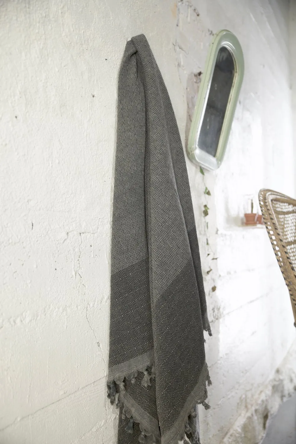 Diamond Large Pestemal Throw in Black Stone