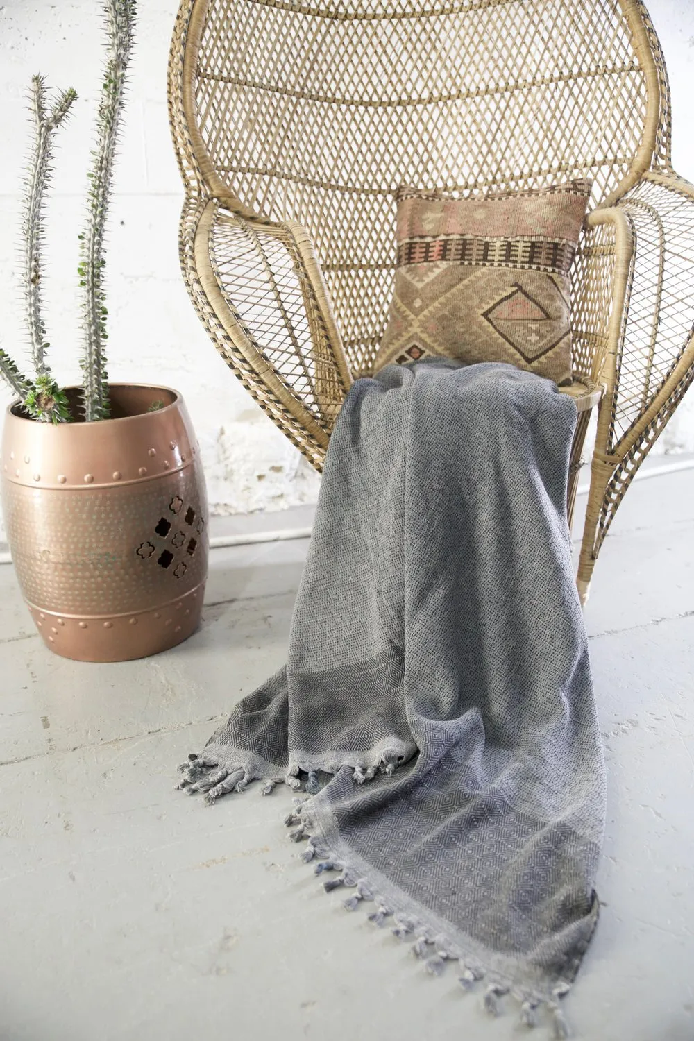Diamond Large Pestemal Throw in Black Stone