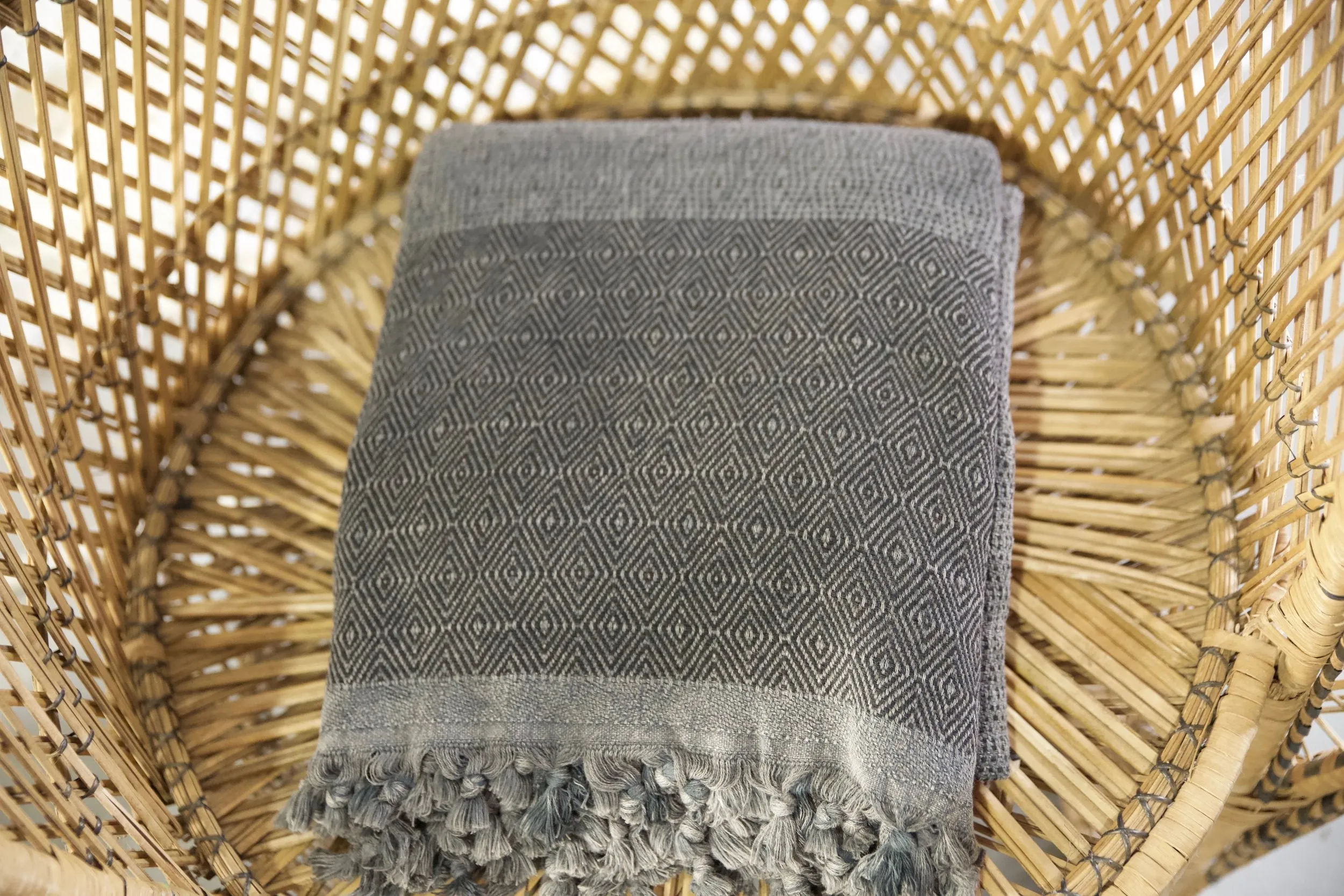 Diamond Large Pestemal Throw in Black Stone