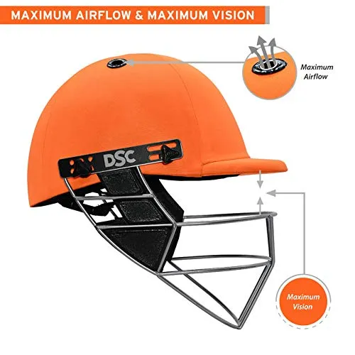 DSC DEFENDER Cricket Helmet for Men & Boys (Adjustable Steel Grill | Back Support Strap | Light Weight | size:Extra Small (Orange)