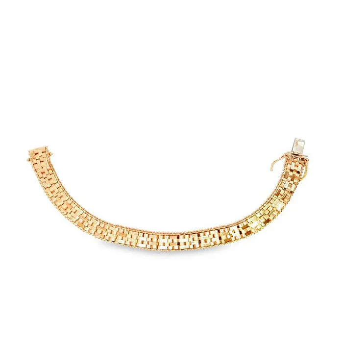 Estate 8” Flat Woven Bracelet in 14K Yellow Gold