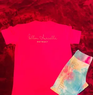 Fallon Aurielle Signature Detroit Rep Yo Set Tie Dye Biker Short Set (Hot Pink, Gold, Blue & Yellow Tie Dye)