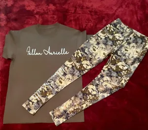 Fallon Aurielle Signature Logo Leggings Set (Brown & Silver)