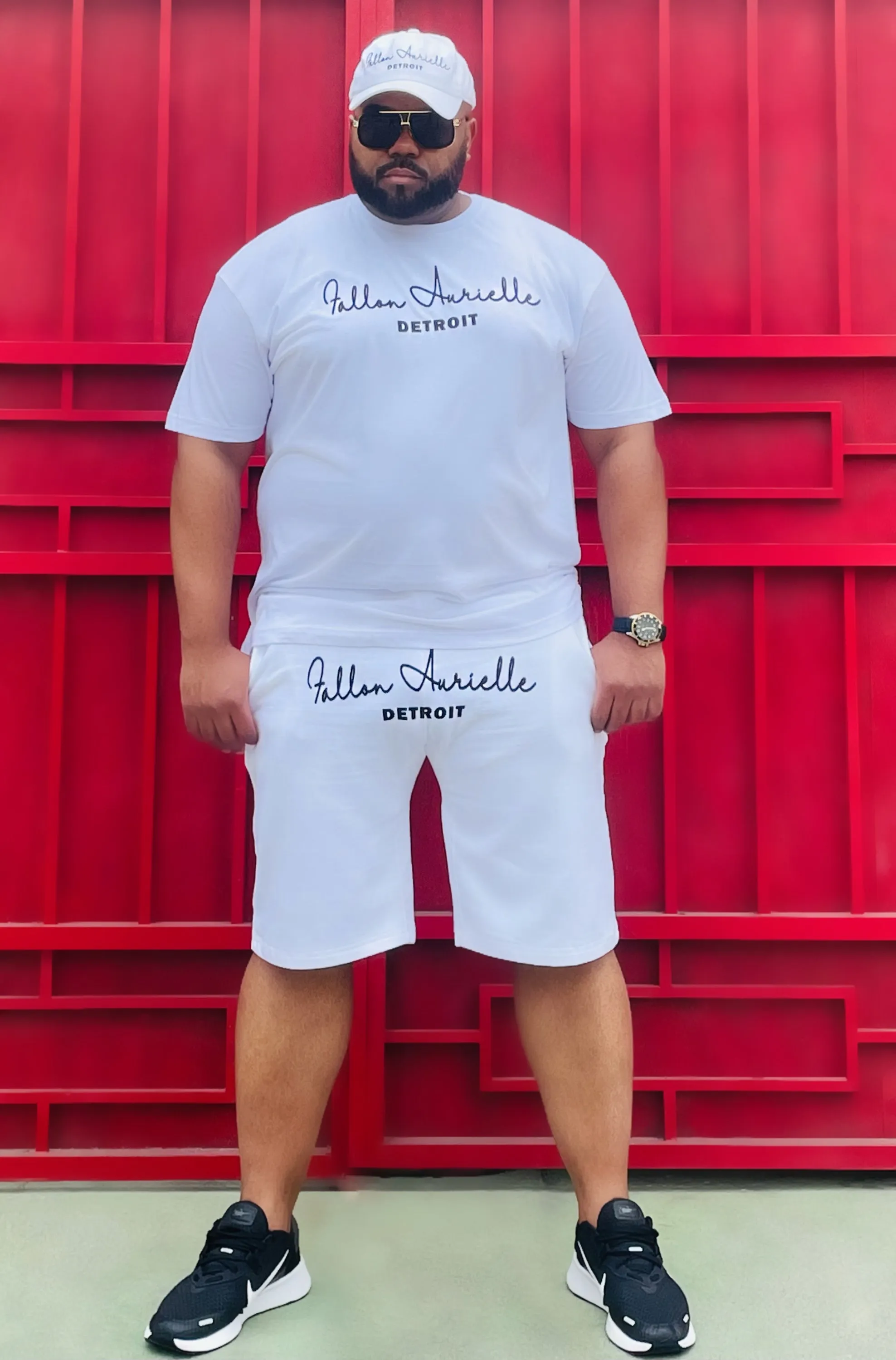 Fallon Aurielle Unisex Signature 3 Piece Detroit Rep Yo Set Short Set (White & Black)