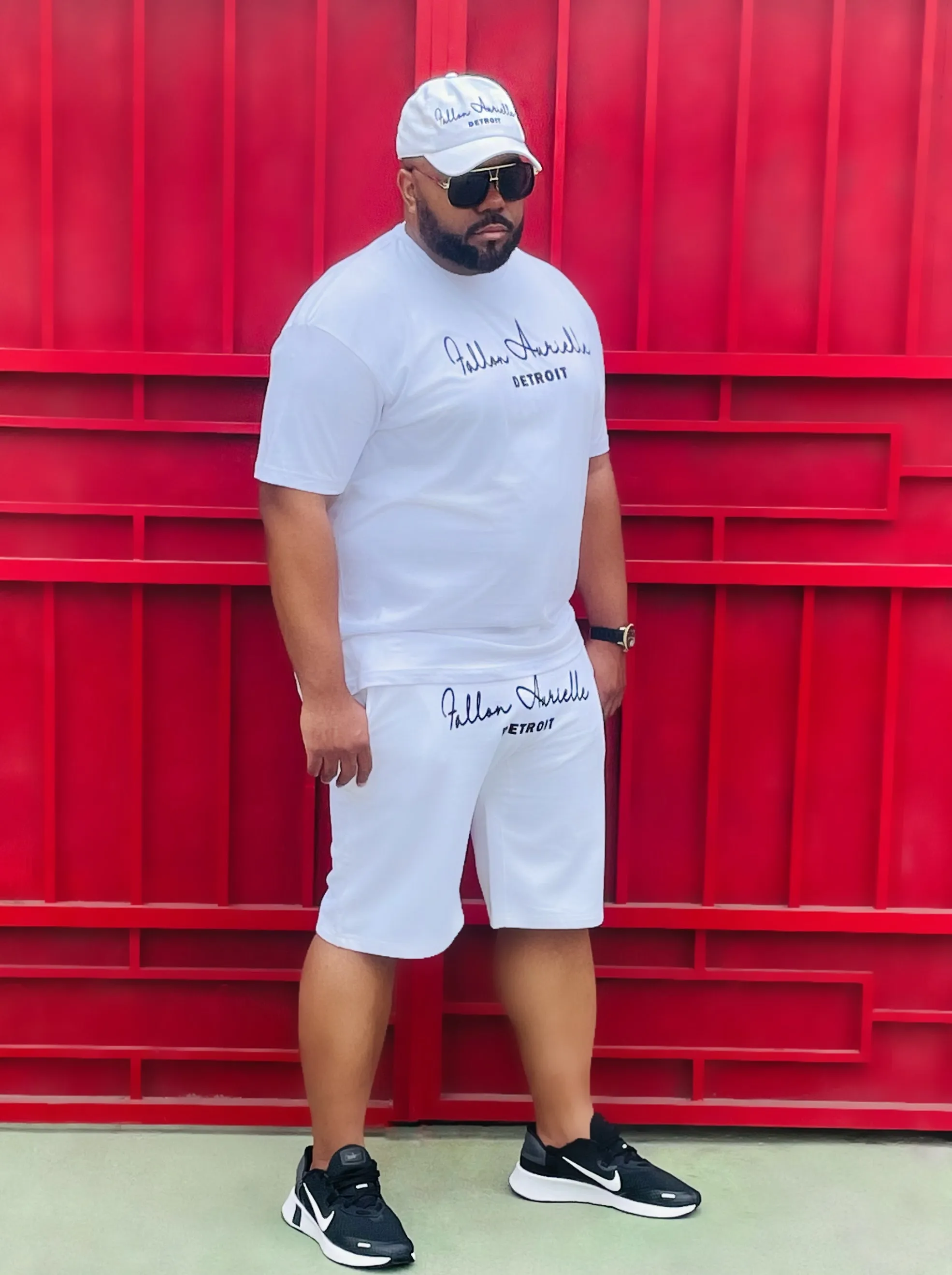 Fallon Aurielle Unisex Signature 3 Piece Detroit Rep Yo Set Short Set (White & Black)