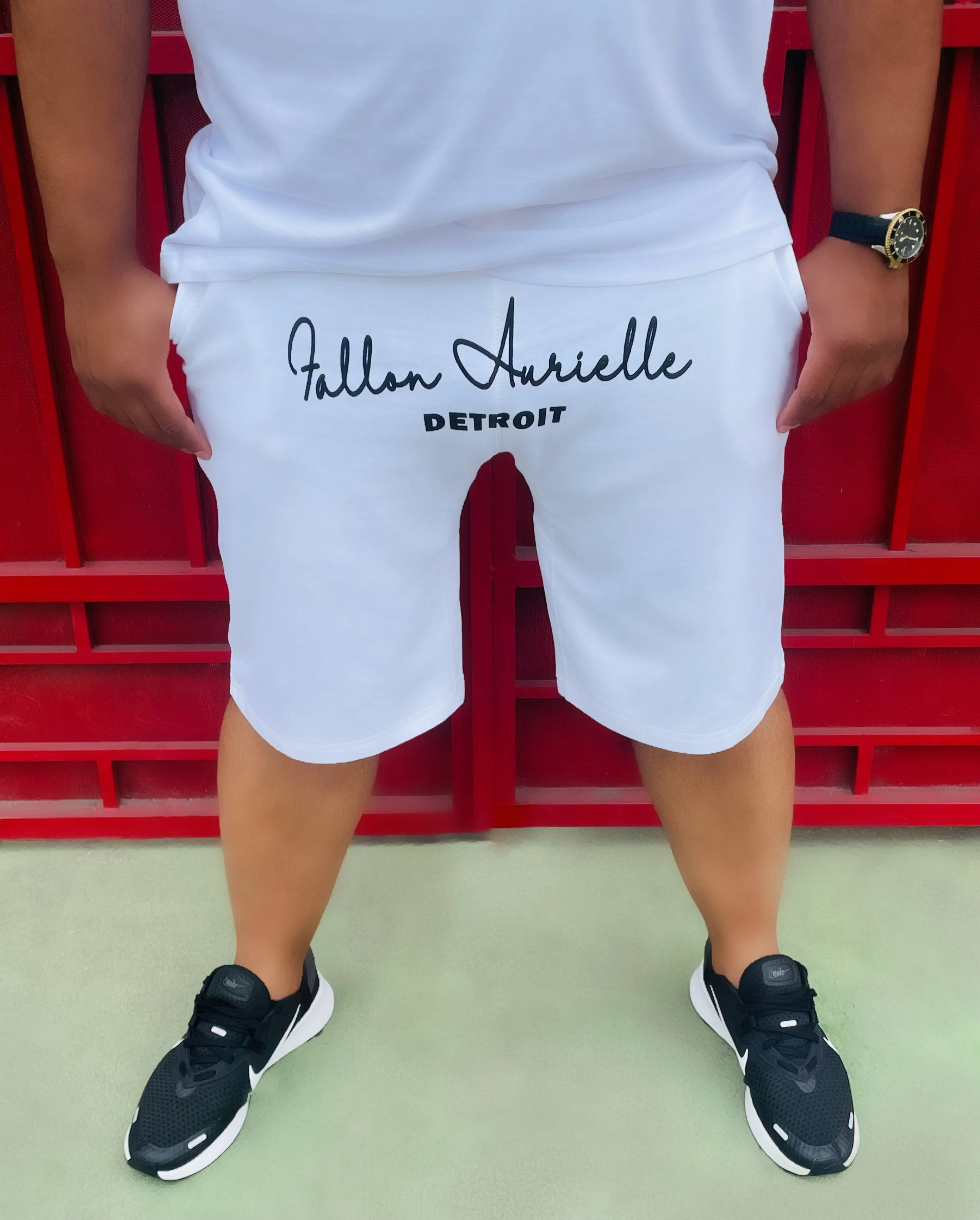 Fallon Aurielle Unisex Signature 3 Piece Detroit Rep Yo Set Short Set (White & Black)