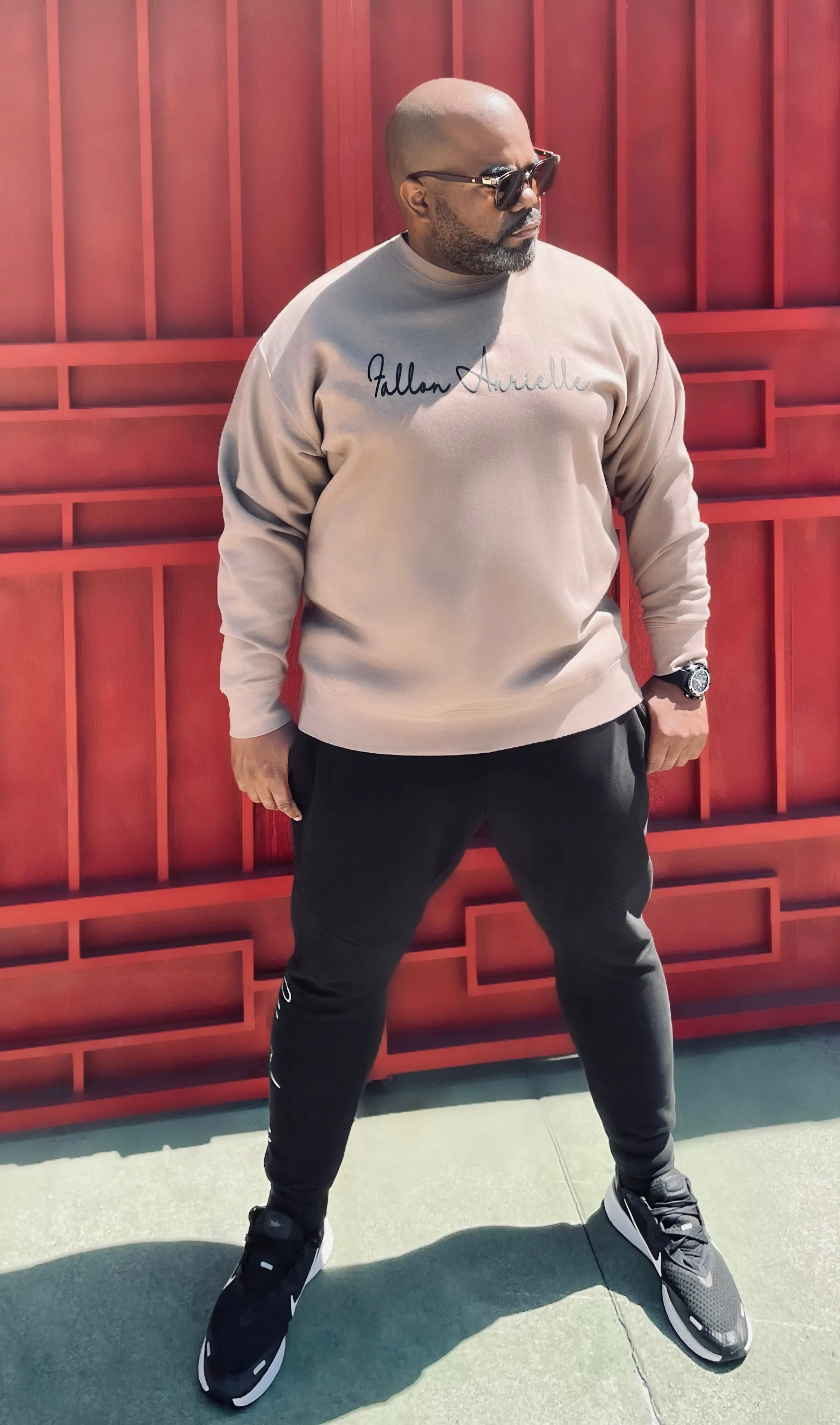 Fallon Aurielle Unisex Signature Classic Crewneck Sweater (Taupe & Black)