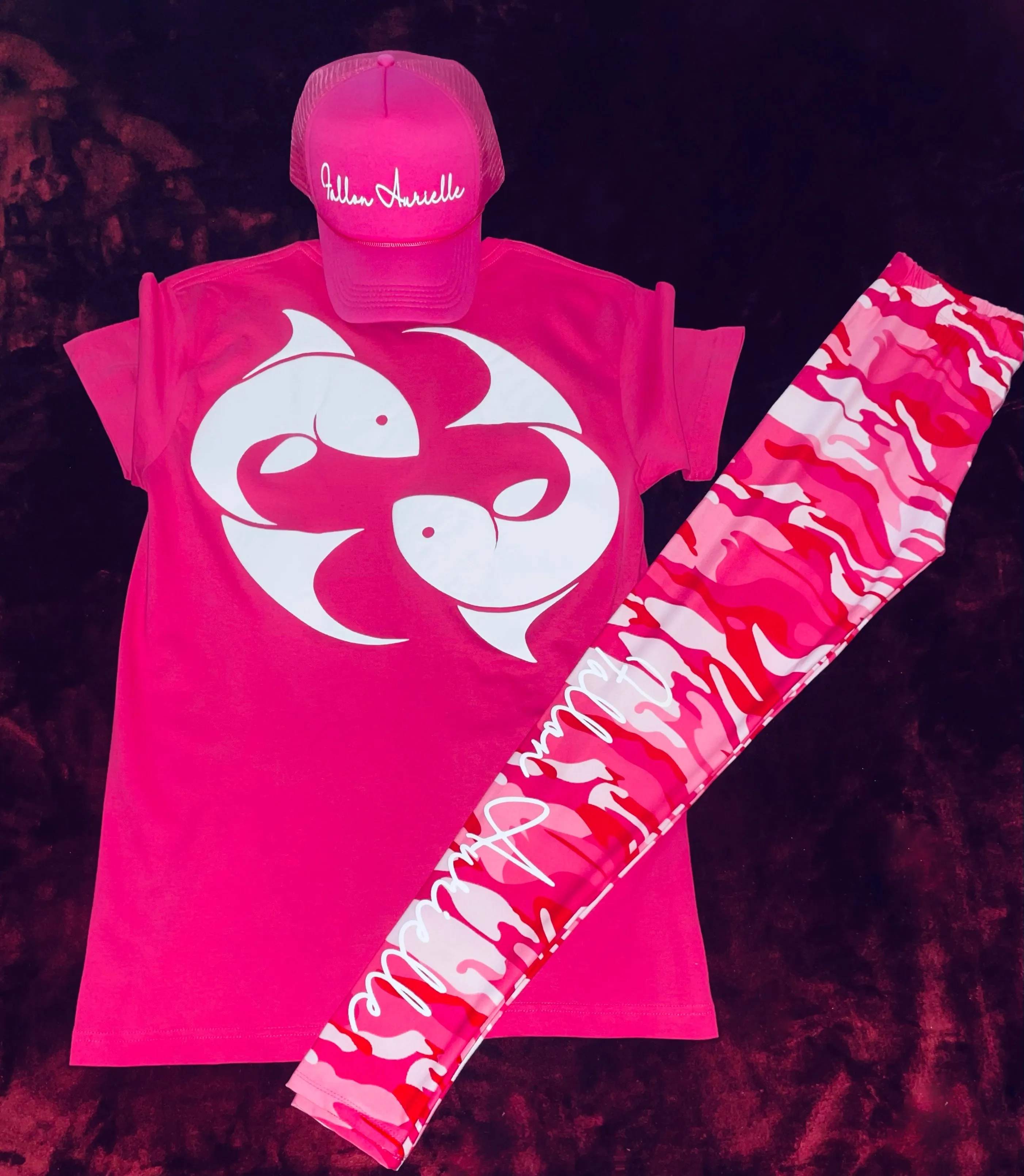 Fallon Aurielle Unisex Signature Pisces Logo Zodiac T-Shirt (Neon Pink & White)