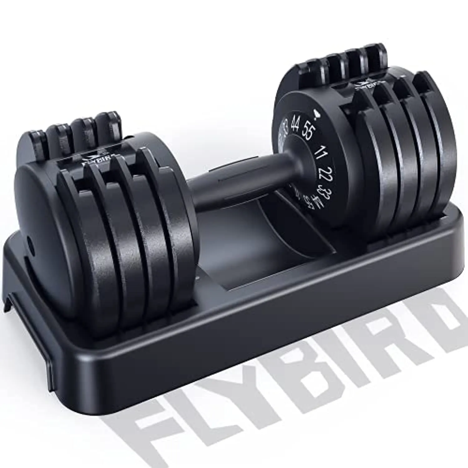FLYBIRD Adjustable Dumbbell,25/55lb Single Dumbbell for Men and Women with Anti-Slip Metal Handle,Fast Adjust Weight by Turning Handle,Black Dumbbell with Tray Suitable for Full Body Workout Fitness