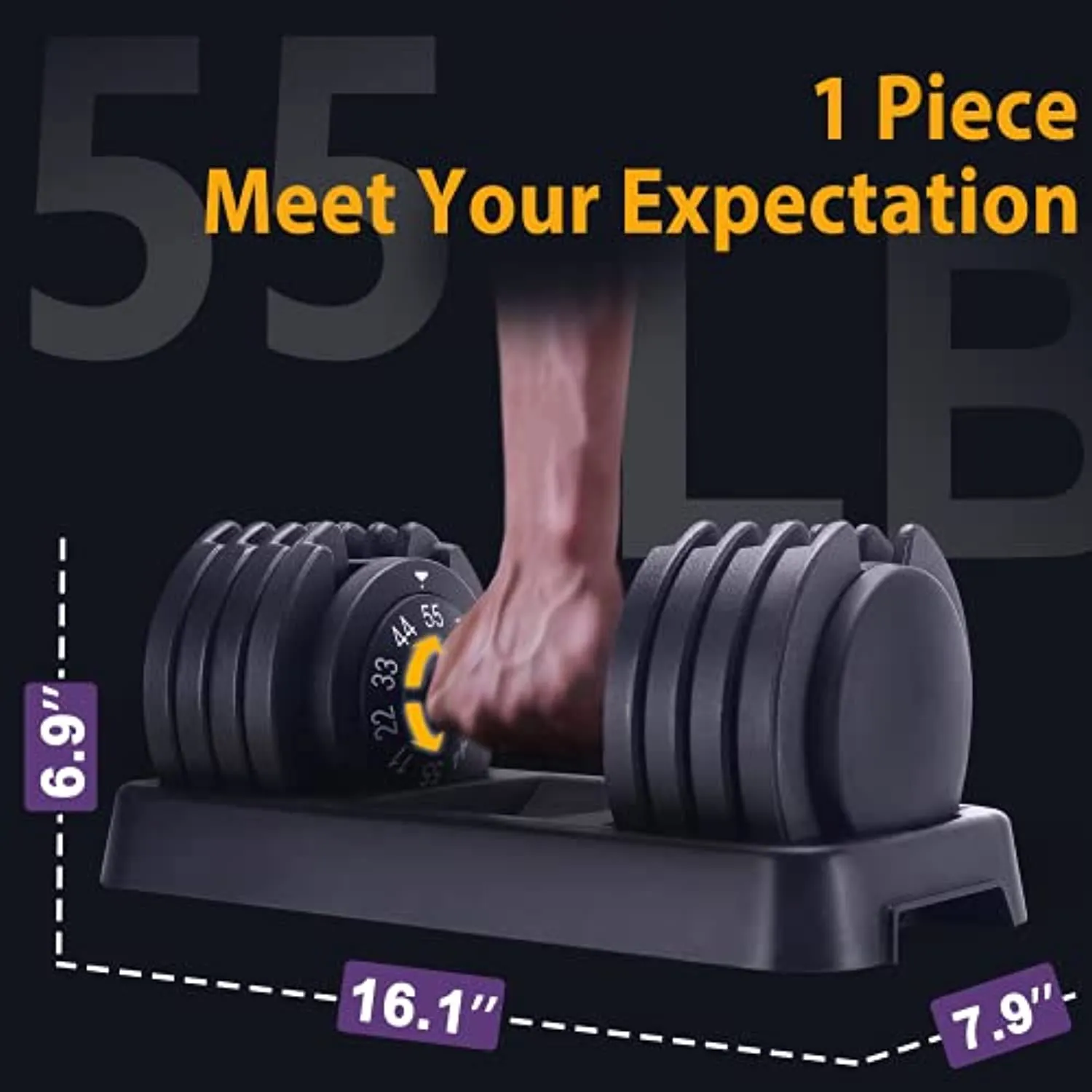 FLYBIRD Adjustable Dumbbell,25/55lb Single Dumbbell for Men and Women with Anti-Slip Metal Handle,Fast Adjust Weight by Turning Handle,Black Dumbbell with Tray Suitable for Full Body Workout Fitness
