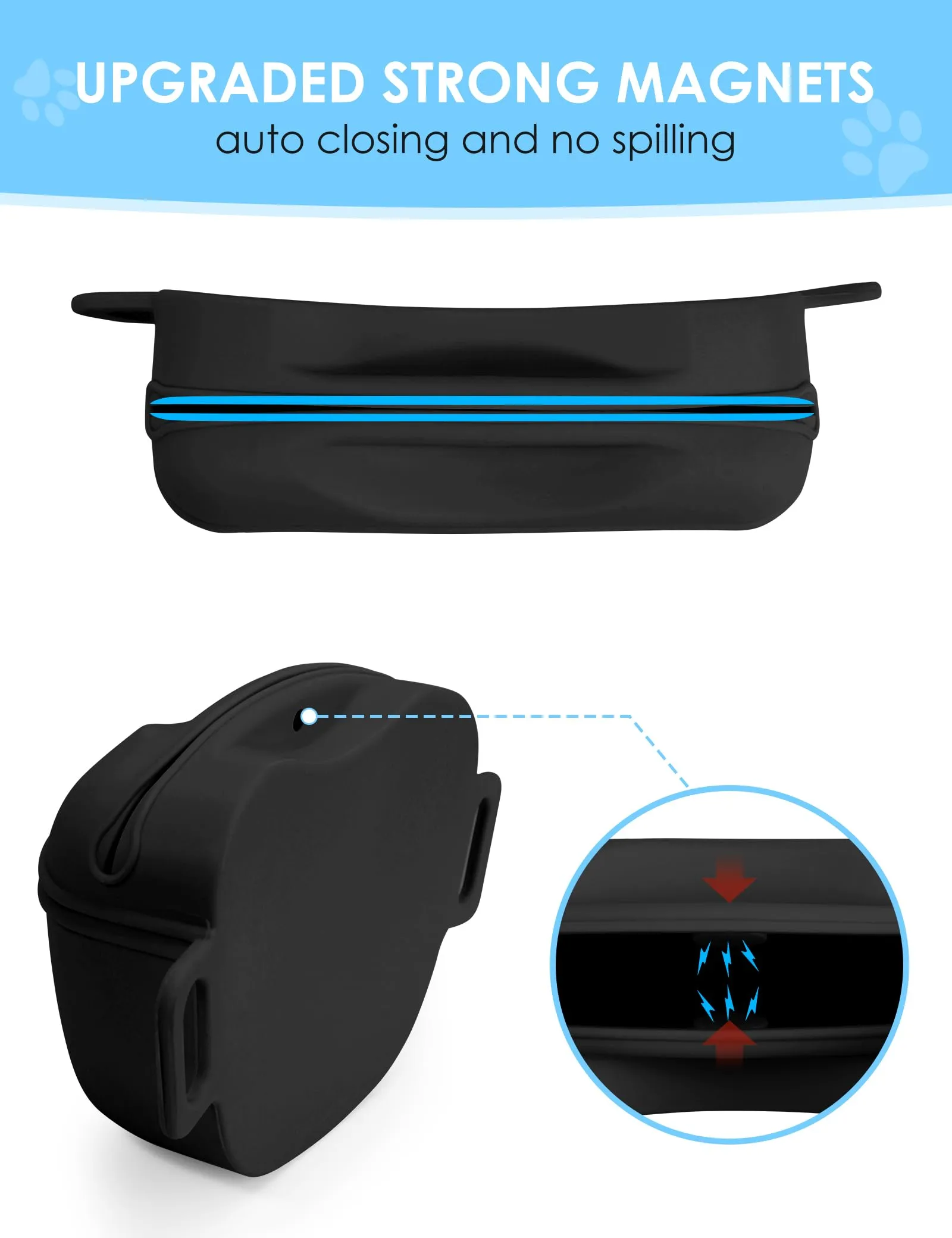 heouvo Magnetic Silicone Dog Treat Pouch with Training Clicker & Waist Belt for Pet Training Walking, Black