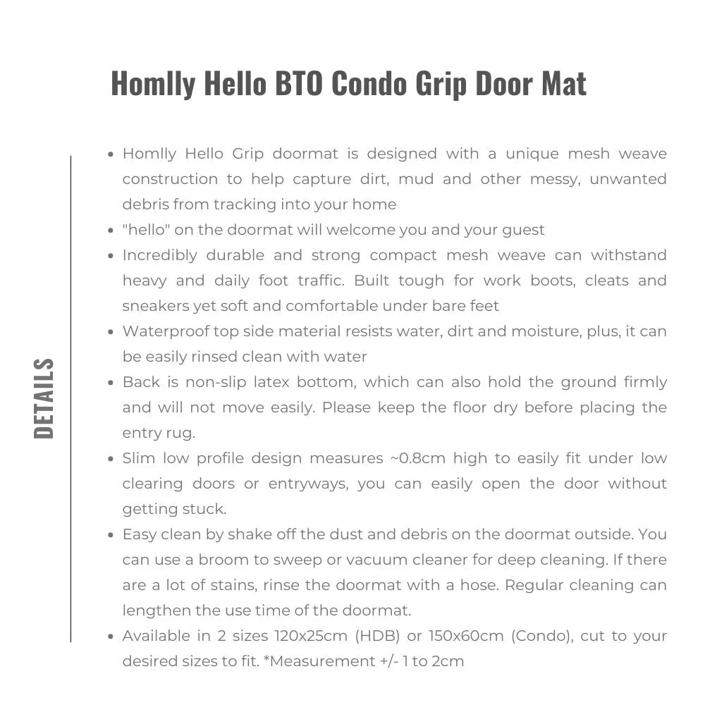 Homlly Hello BTO Condo Grip Door Mat