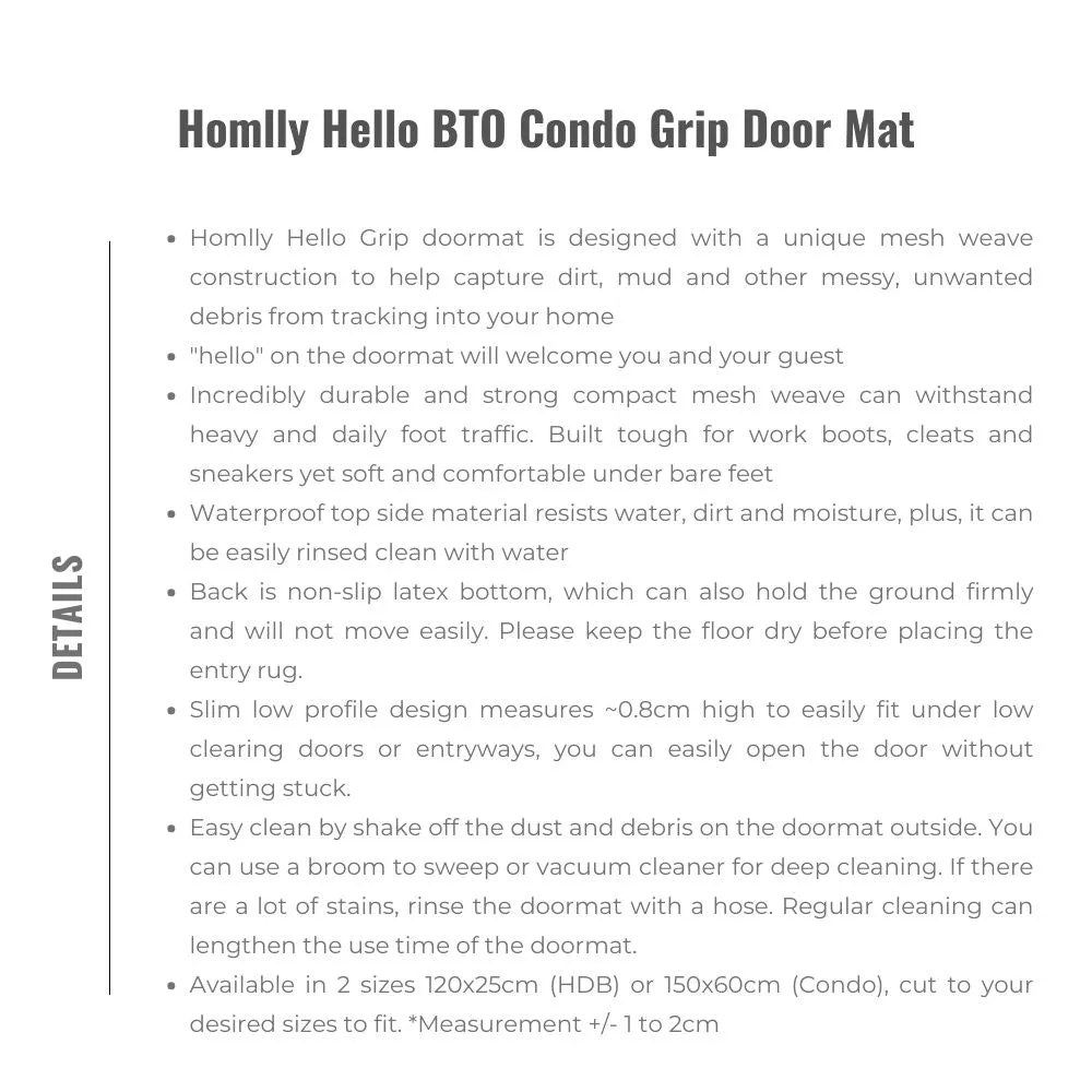 Homlly Hello BTO Condo Grip Door Mat