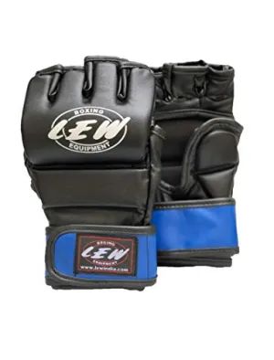 LEW Black/Blue Fight/MMA/Muay Thai Thumb Protection Grappling Gloves (Black/Blue, Large/X-Large)