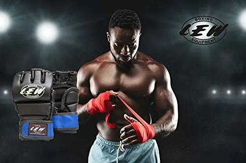 LEW Black/Blue Fight/MMA/Muay Thai Thumb Protection Grappling Gloves (Black/Blue, Small/Medium)