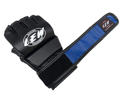 LEW Black/Blue Fight/MMA/Muay Thai Thumb Protection Grappling Gloves (Black/Blue, Small/Medium)