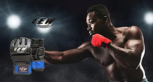 LEW Black/Blue Fight/MMA/Muay Thai Thumb Protection Grappling Gloves (Black/Blue, Small/Medium)