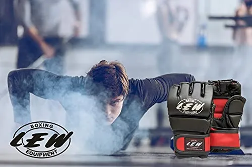 LEW Red/Black Fight/MMA/Muay Thai Thumb Protection Grappling Gloves (Black/Red, Large/X-Large)