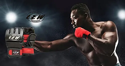 LEW Red/Black Fight/MMA/Muay Thai Thumb Protection Grappling Gloves (Black/Red, Large/X-Large)
