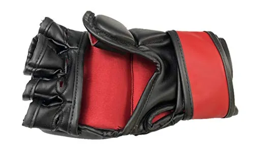 LEW Red/Black Fight/MMA/Muay Thai Thumb Protection Grappling Gloves (Black/Red, Large/X-Large)