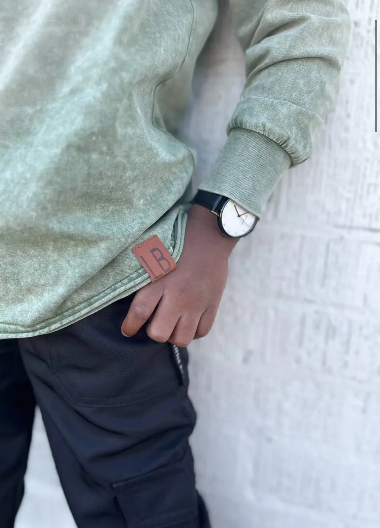 LONG SLEEVE ACID WASH TEE - GREEN