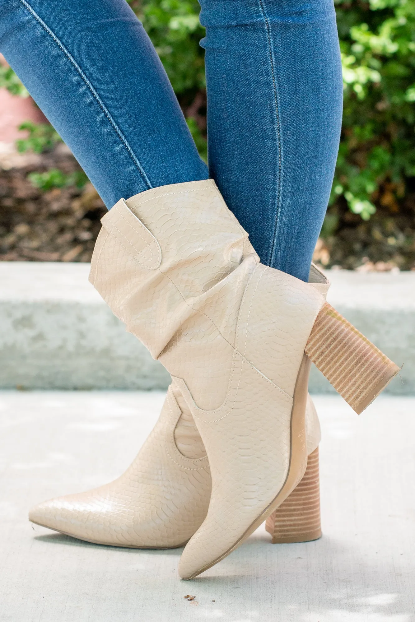 Mavis Slouchy Boots Faux Snake Skin Beige