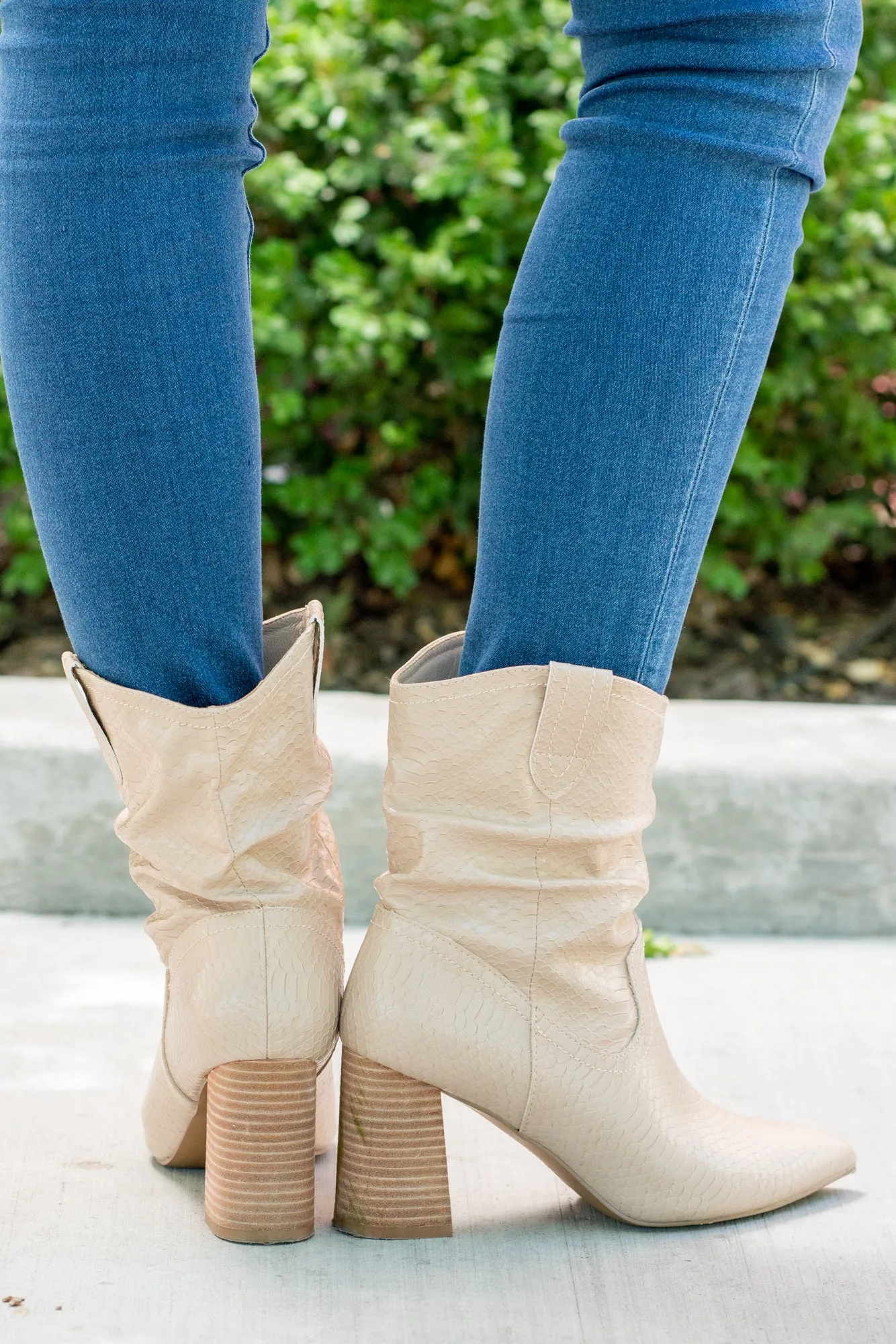 Mavis Slouchy Boots Faux Snake Skin Beige