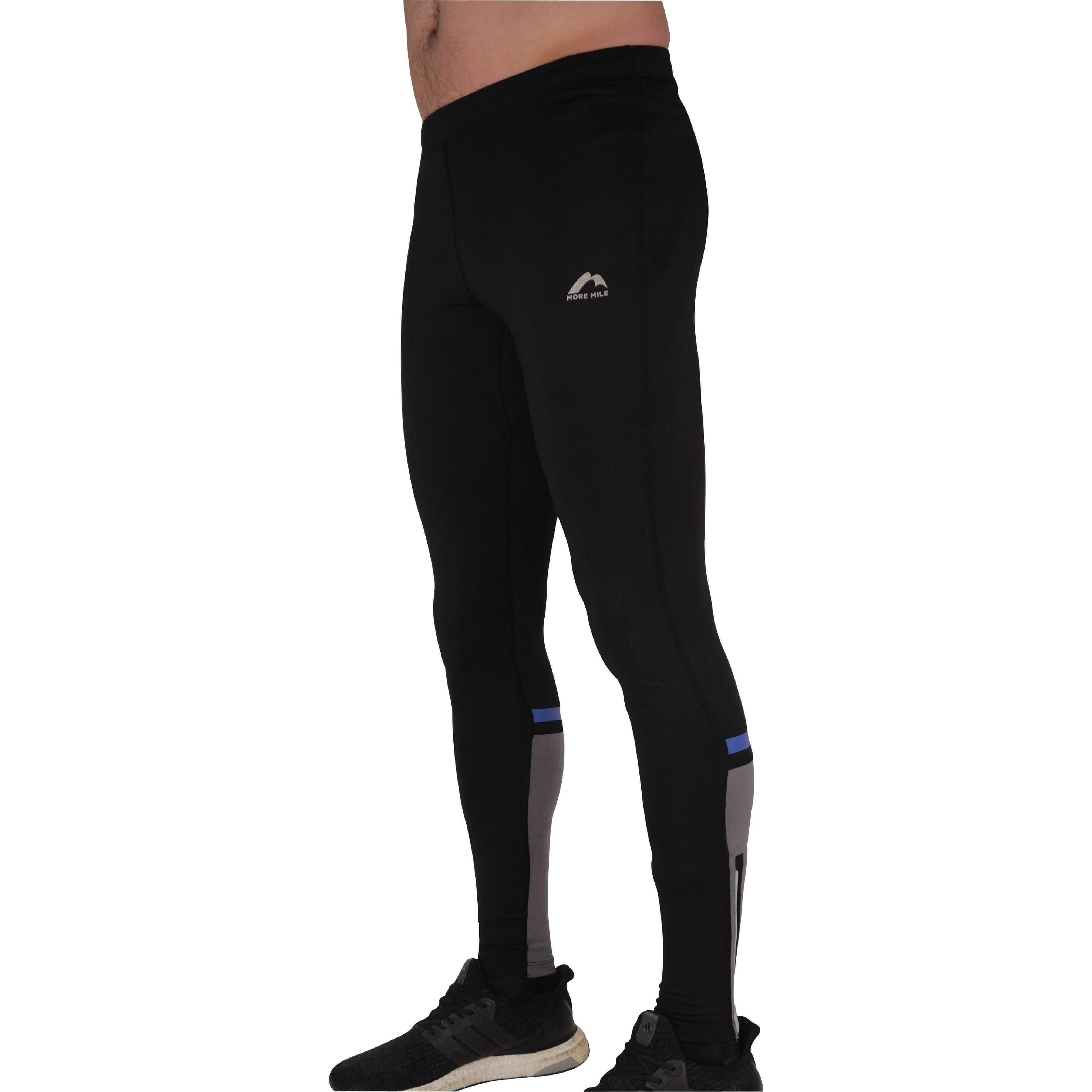 More Mile Power Mens Long Running Tights - Black